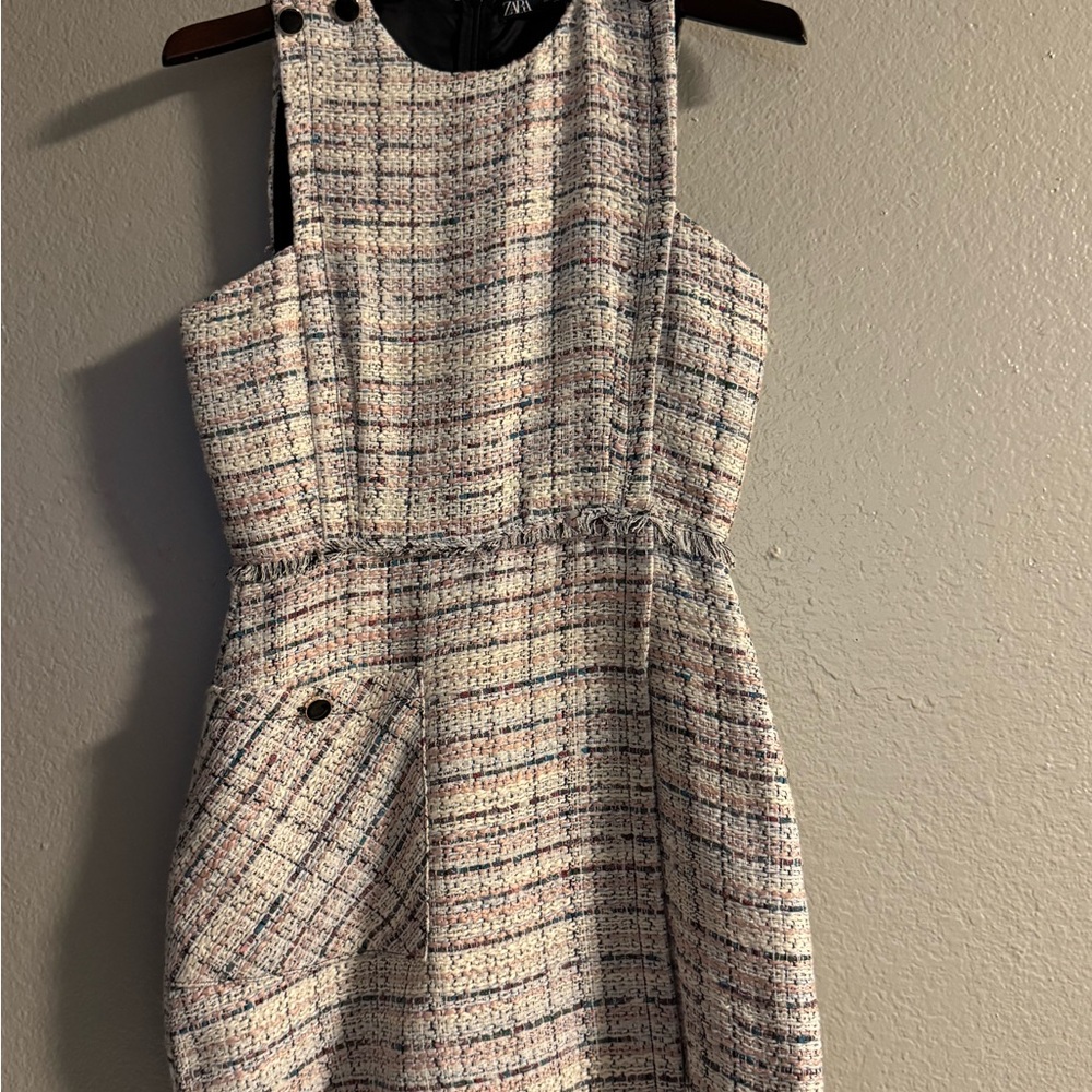 Zara Cream Halter Sheath Dress Sleeveless Mini